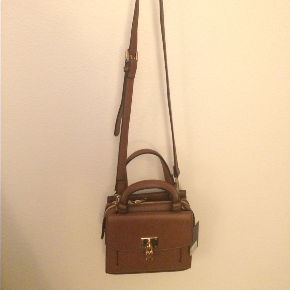 Brown Cross Body Structured Bag with Handles